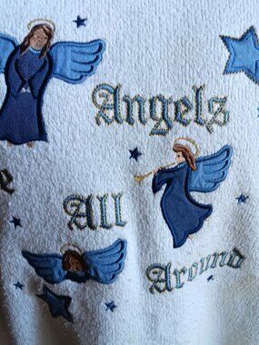 CottageCore Vintage Women's Sweatshirt XL Embroidered Angels White granny